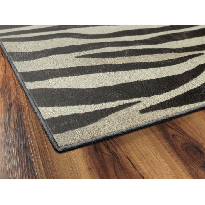 World Menagerie Metzger Zebra Stripes Animal Print Black/Ivory Area Rug